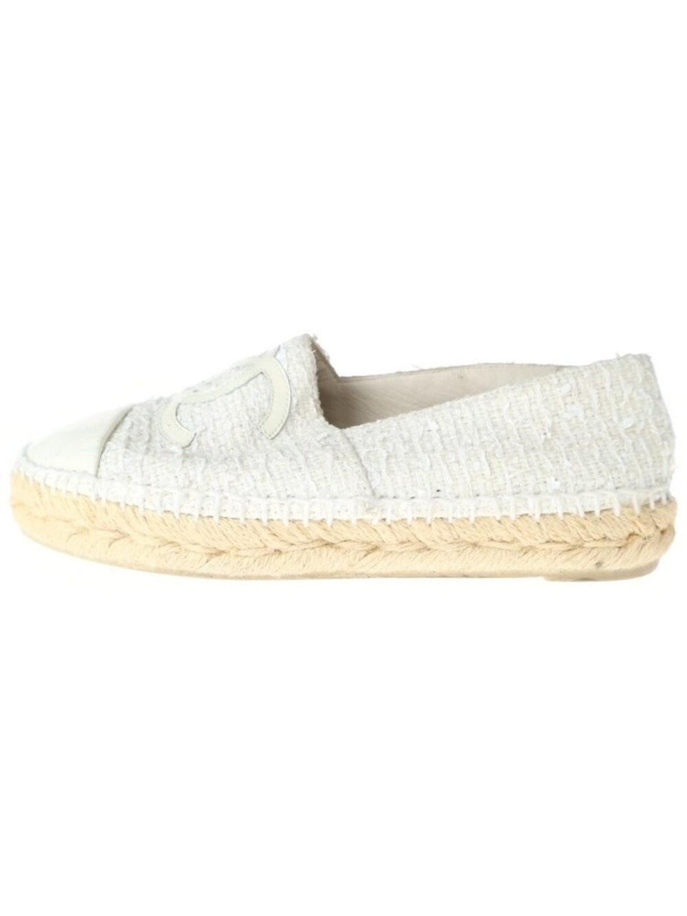 Chanel Espadrilles Tweed Patent Low Cut Sneakers Slip Ons Beige